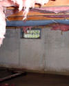 Long Island crawl space with vents, showing mold, rot, and fiberglass insulation dripping off the ceiling.