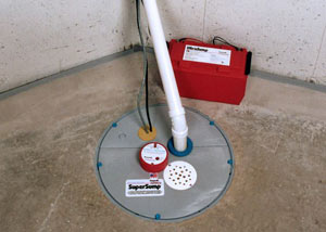 A sump pump system with a battery backup system installed in Wantagh