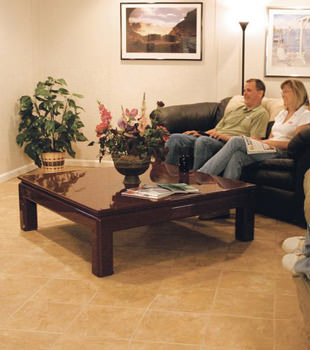 a finished basement with tiled flooring in South Valley Stream, Long Island
